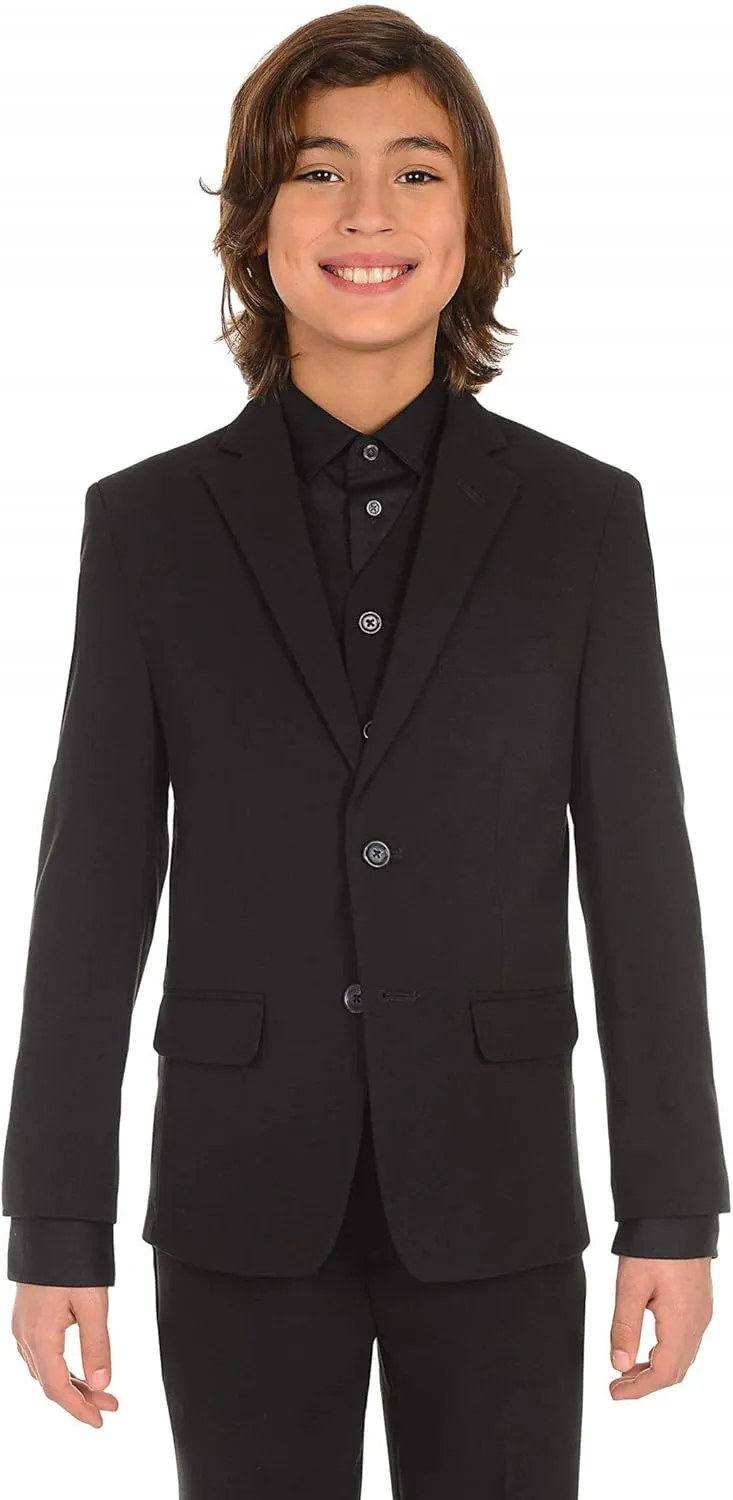 Calvin Klein Boys' Bi-Stretch Blazer Suit Jacket, 2-Button Single Breasted Closure, Buttoned Cuffs & Front Flap Pockets