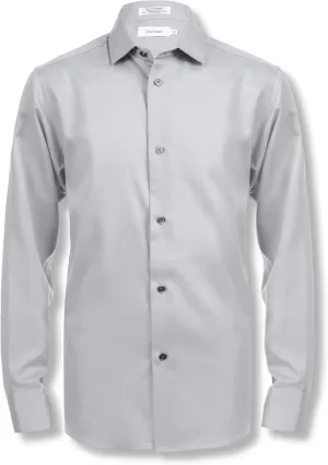 Calvin Klein Boys' Long Sleeve Buttoned Cuffs & Shirttail Hem Sateen Dress Shirt