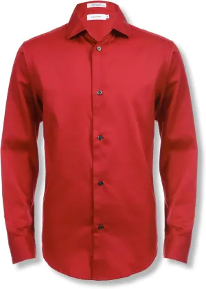 Calvin Klein Boys' Long Sleeve Buttoned Cuffs & Shirttail Hem Sateen Dress Shirt