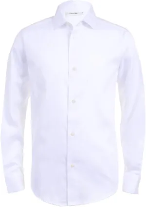 Calvin Klein Boys' Long Sleeve Buttoned Cuffs & Shirttail Hem Sateen Dress Shirt