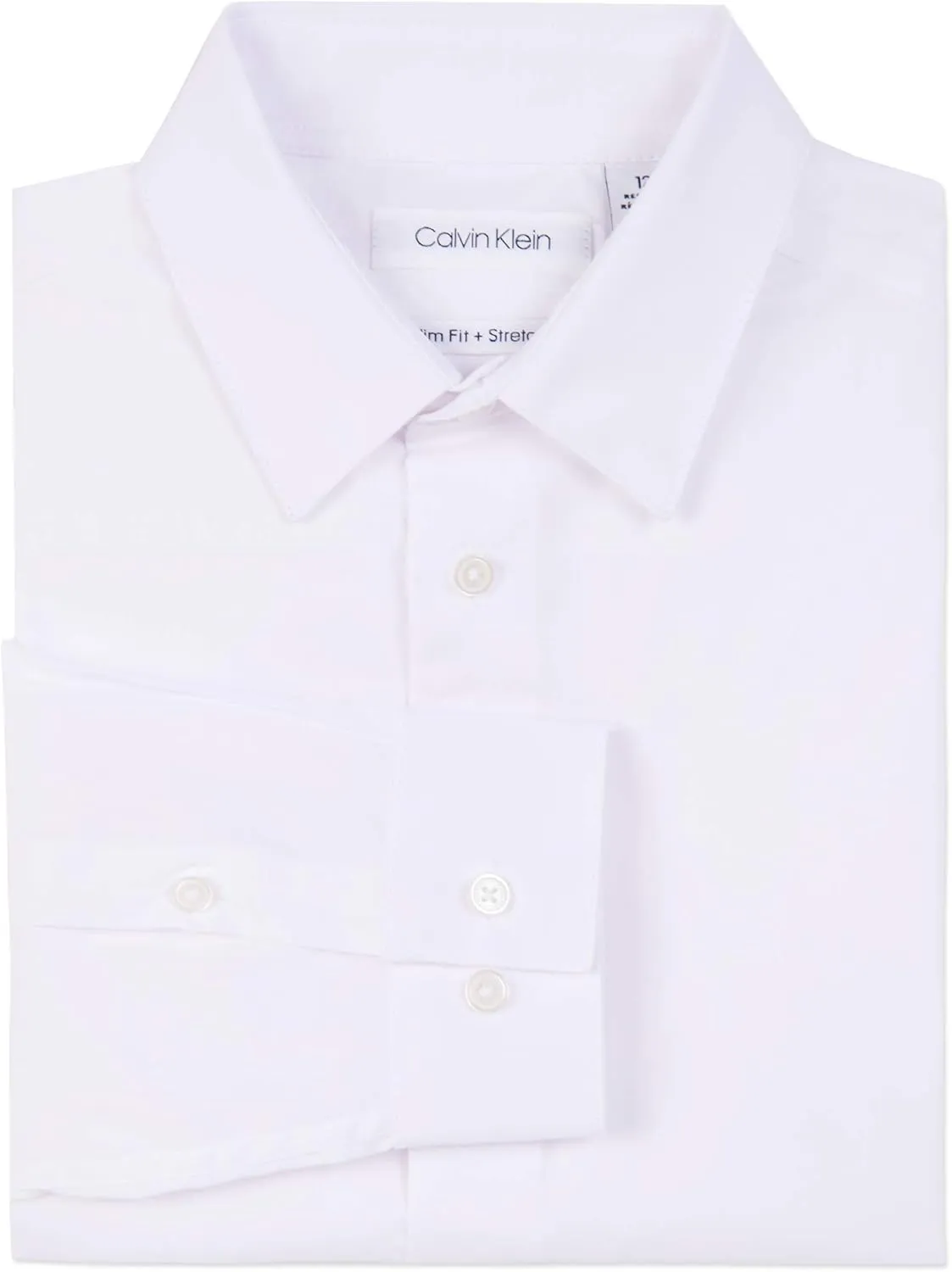 Calvin Klein Boys' Long Sleeve Slim Fit Dress Shirt, Button-Down Style with Cuffs & Shirttail Hem
