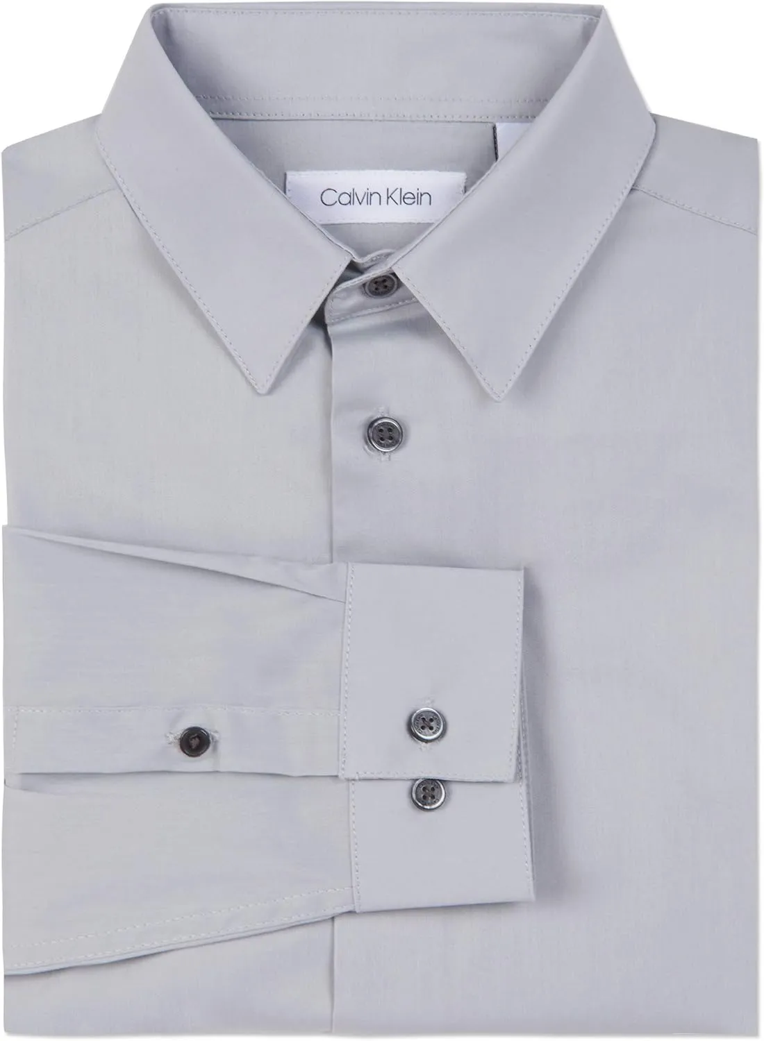 Calvin Klein Boys' Long Sleeve Slim Fit Dress Shirt, Button-Down Style with Cuffs & Shirttail Hem