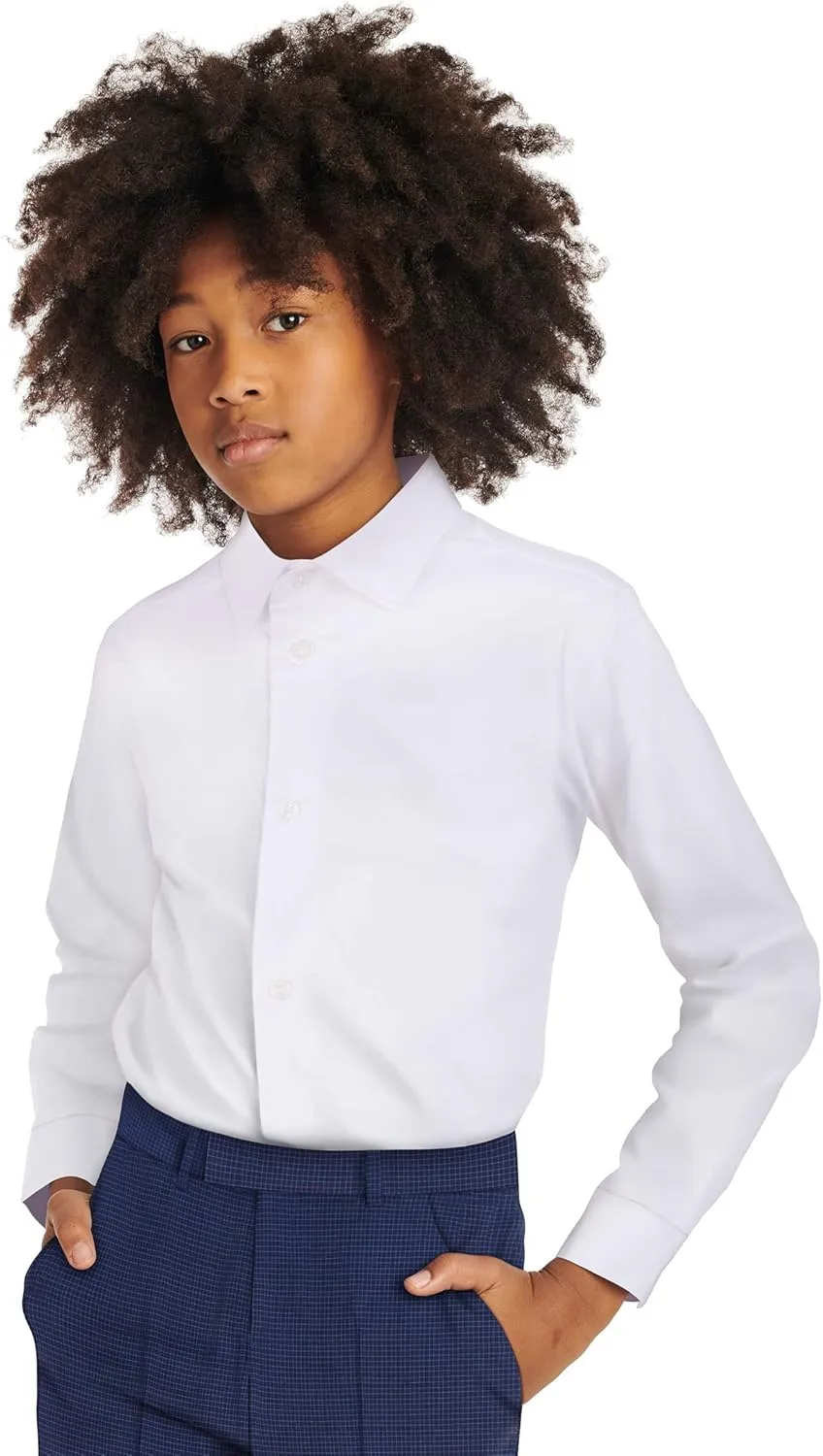 Calvin Klein Boys' Long Sleeve Slim Fit Dress Shirt, Button-Down Style with Cuffs & Shirttail Hem