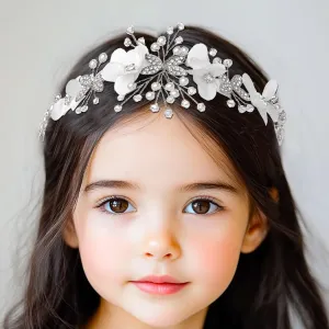 Campsis Flower Girl Heapiece White Pearl Headband Crystal First Communion Hair Accessory for Women and Girls