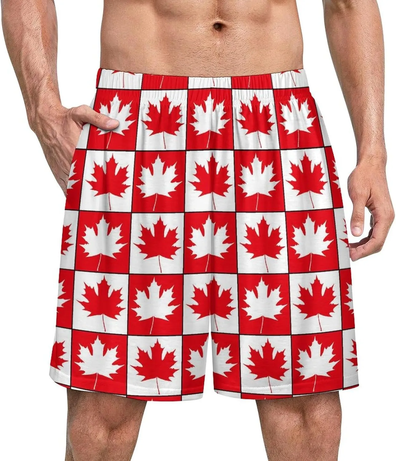 Canada Day Maple Leaf Men's Satin Pajama Boxer Shorts Silk Feeling Lounge Sleep Underwear