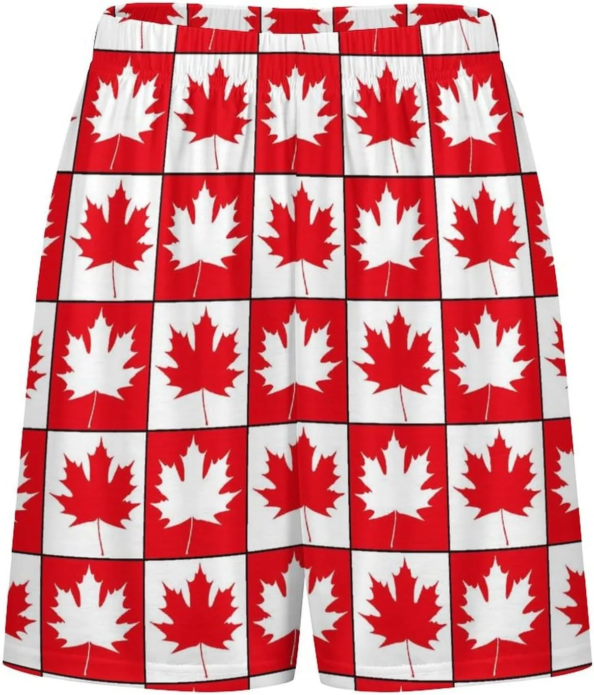 Canada Day Maple Leaf Men's Satin Pajama Boxer Shorts Silk Feeling Lounge Sleep Underwear