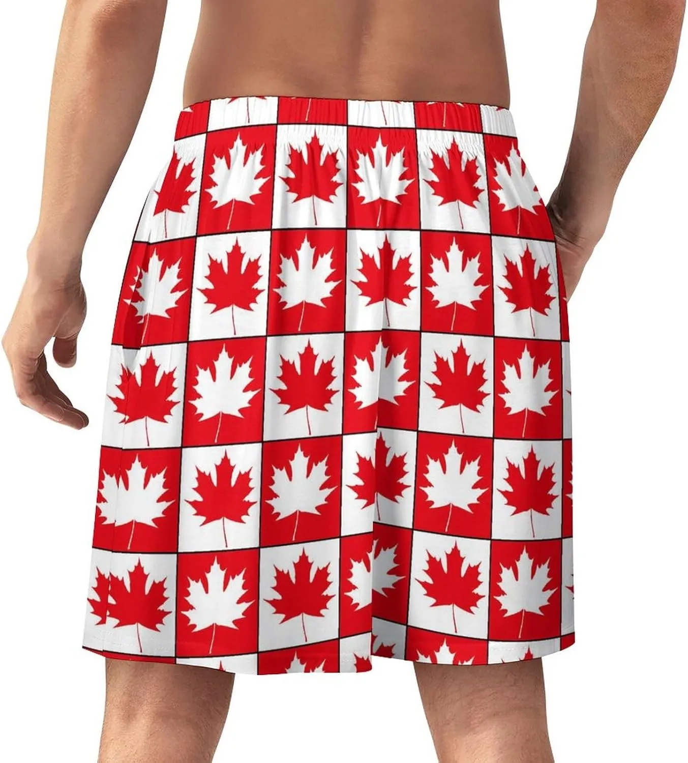 Canada Day Maple Leaf Men's Satin Pajama Boxer Shorts Silk Feeling Lounge Sleep Underwear