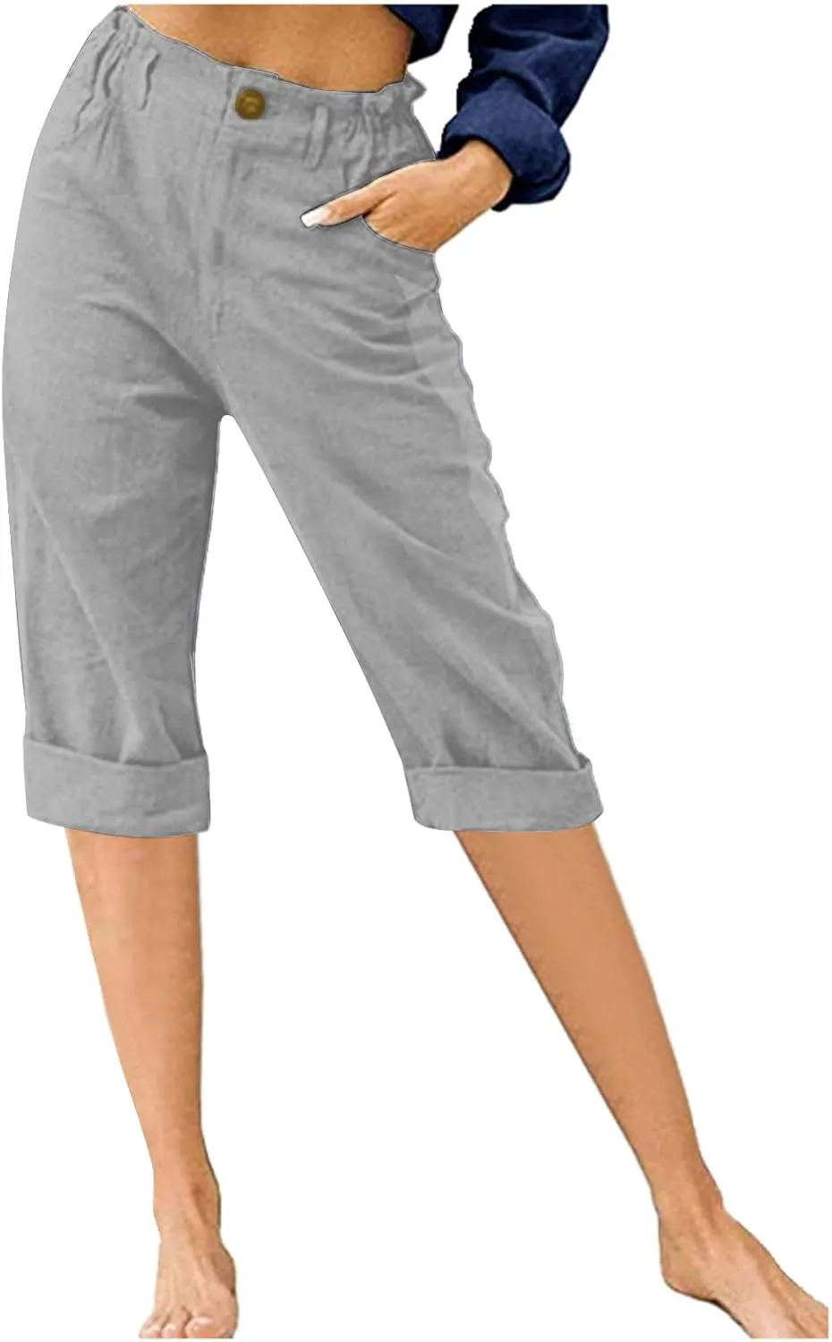 Capri Pants for Women Elastic Waist Cropped Trouser Beach Vacation Capris Trousers Joggers Pants Workout Trousers