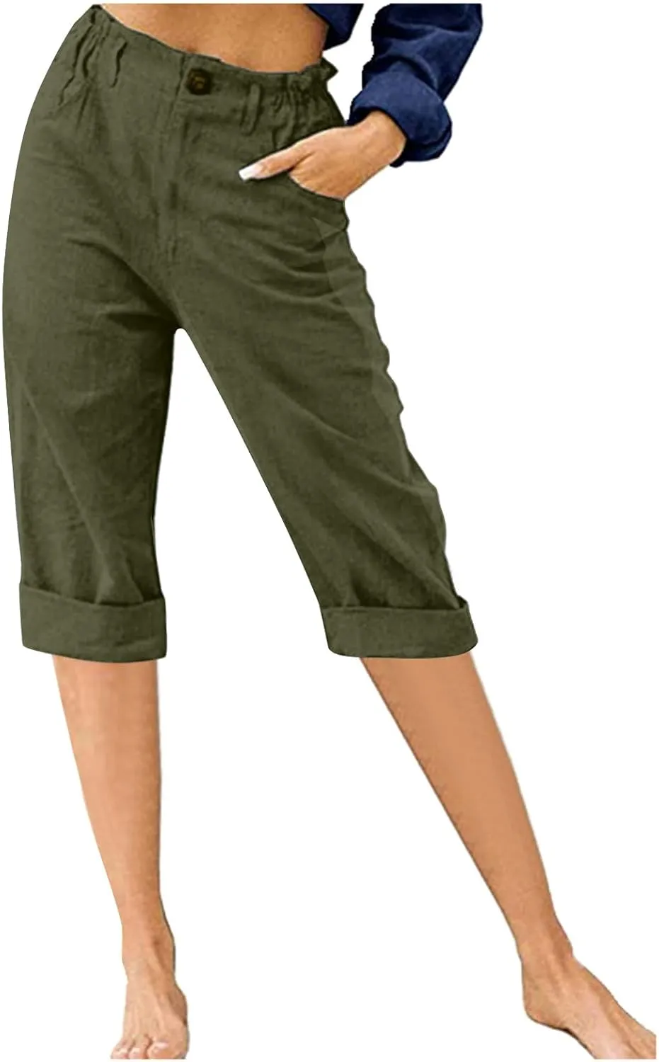 Capri Pants for Women Elastic Waist Cropped Trouser Beach Vacation Capris Trousers Joggers Pants Workout Trousers