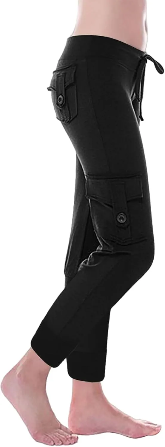 Capri Pants for Women Lightweight Y2k Drawstring Casual High Wasit Stretch Pants Yoga Leggings with Pockets 2025