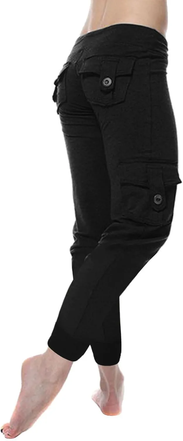 Capri Pants for Women Lightweight Y2k Drawstring Casual High Wasit Stretch Pants Yoga Leggings with Pockets 2025
