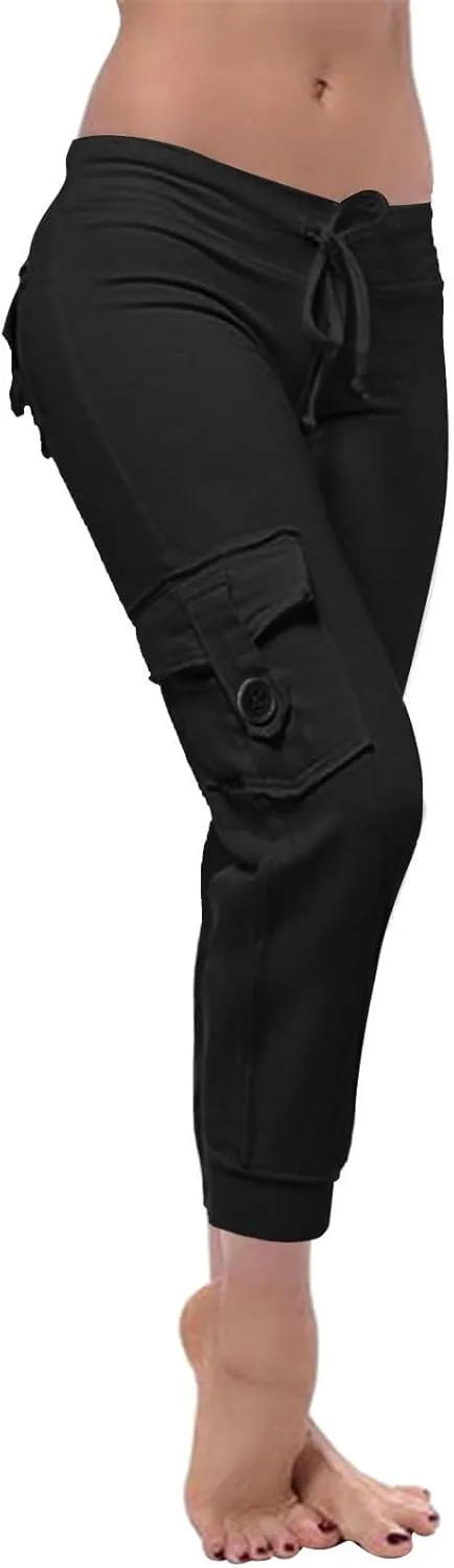 Capri Pants for Women Lightweight Y2k Drawstring Casual High Wasit Stretch Pants Yoga Leggings with Pockets 2025