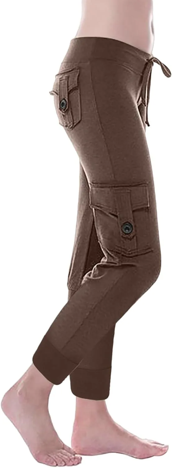 Capri Pants for Women Lightweight Y2k Drawstring Casual High Wasit Stretch Pants Yoga Leggings with Pockets 2025