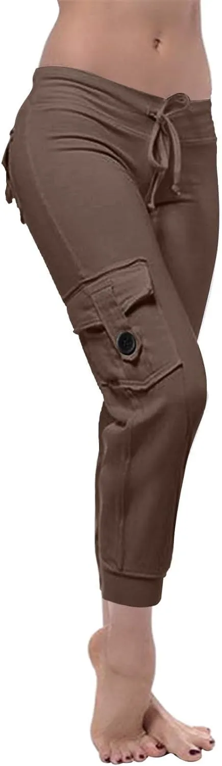 Capri Pants for Women Lightweight Y2k Drawstring Casual High Wasit Stretch Pants Yoga Leggings with Pockets 2025