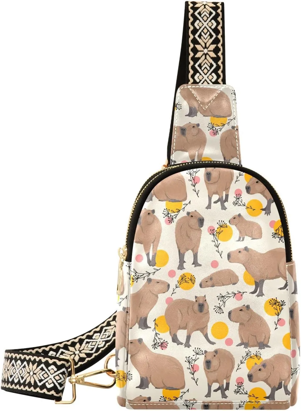 Capybaras Doodle Plants Fanny Pack Crossbody PC Leather Small Sling Bag for Women Fashion Waist Packs Chest Bag for Travel Sports Running Hiking