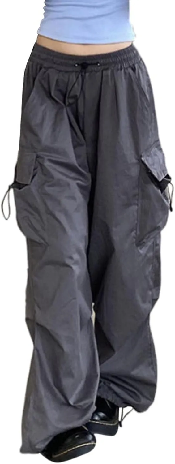 Cargo Pants for Women High Waisted Casual Baggy Parachute Pants Stretchy Wide Leg Streetwear Hiking Pant with Pockets