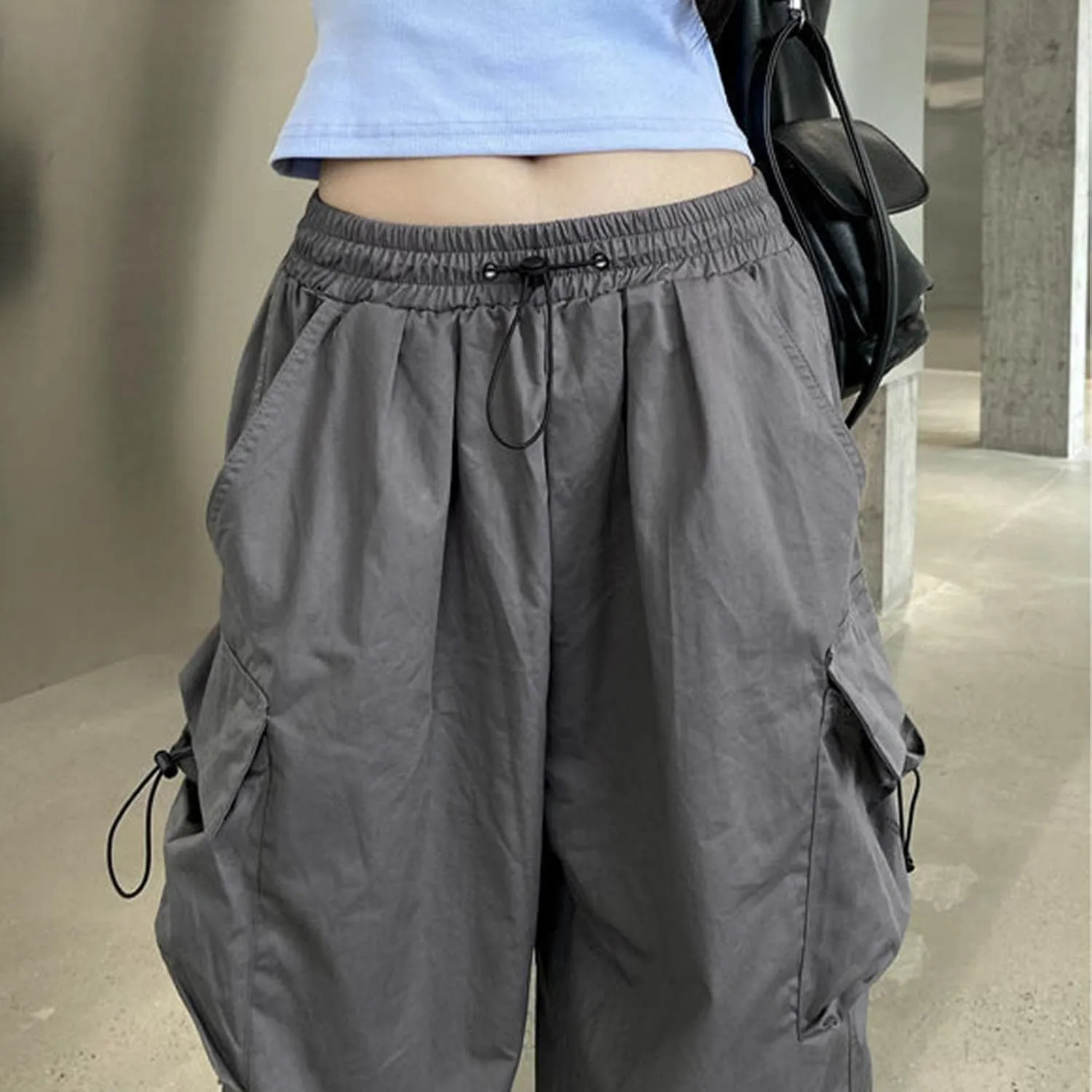 Cargo Pants for Women High Waisted Casual Baggy Parachute Pants Stretchy Wide Leg Streetwear Hiking Pant with Pockets
