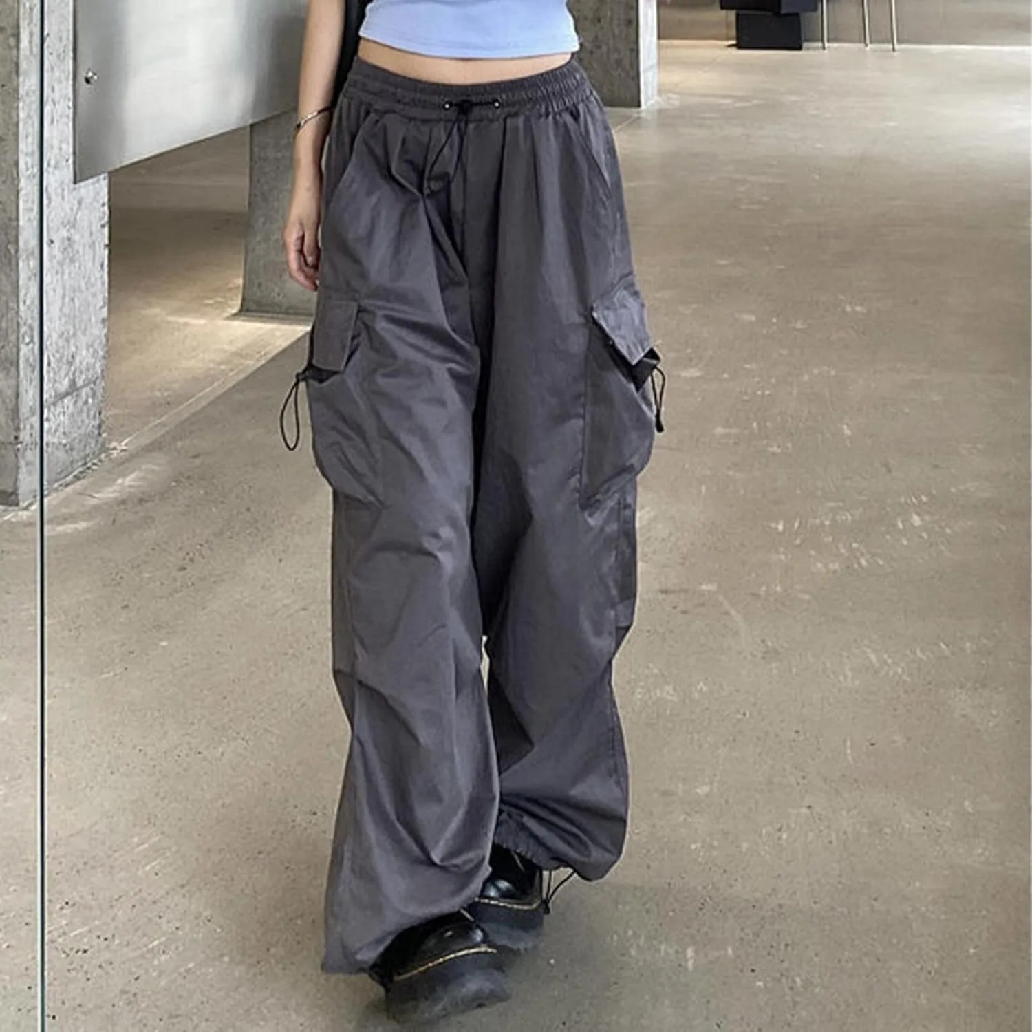 Cargo Pants for Women High Waisted Casual Baggy Parachute Pants Stretchy Wide Leg Streetwear Hiking Pant with Pockets