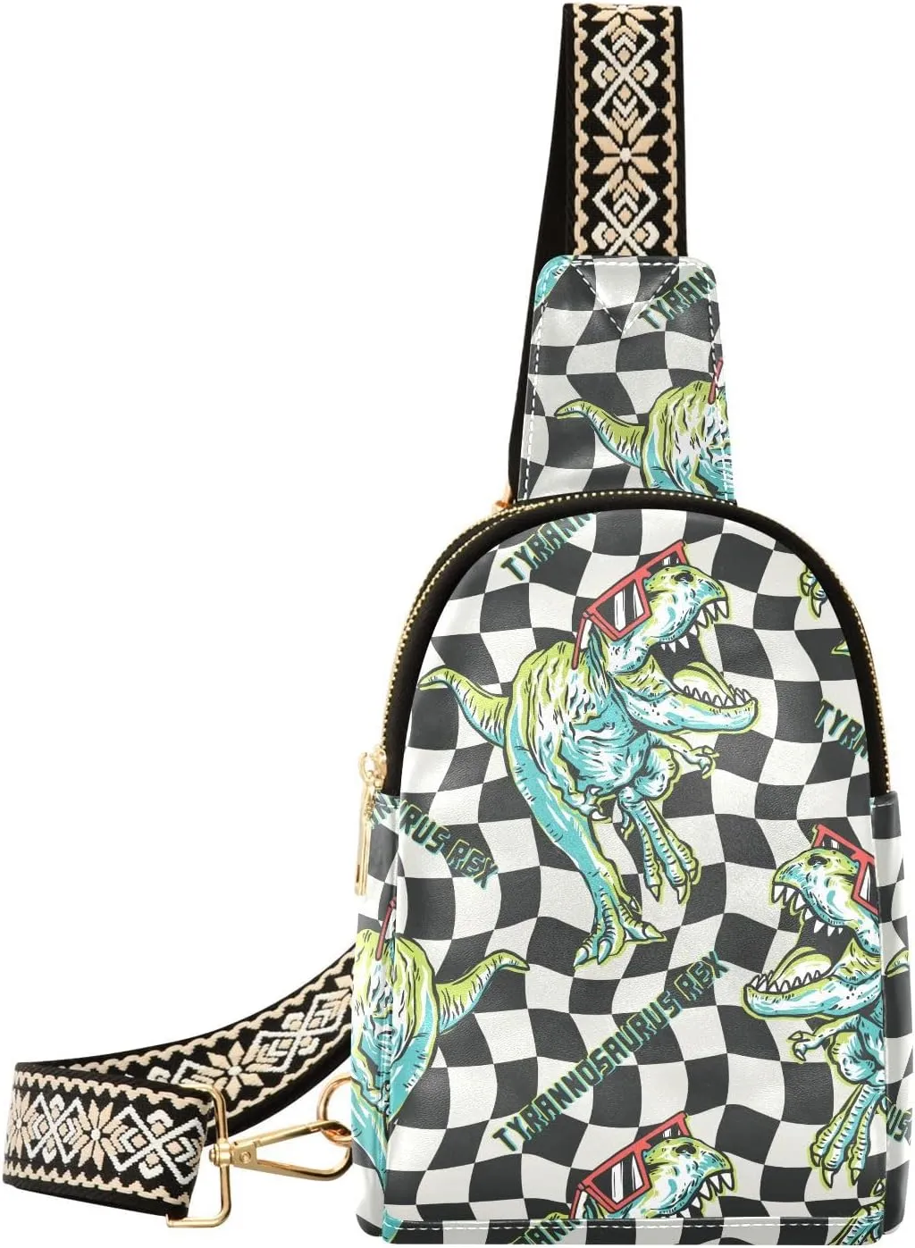 Cartoon Dinosaur Fanny Pack Crossbody PC Leather Small Sling Bag for Women Dino Fashion Waist Packs Chest Bag for Travel Sports Running Hiking