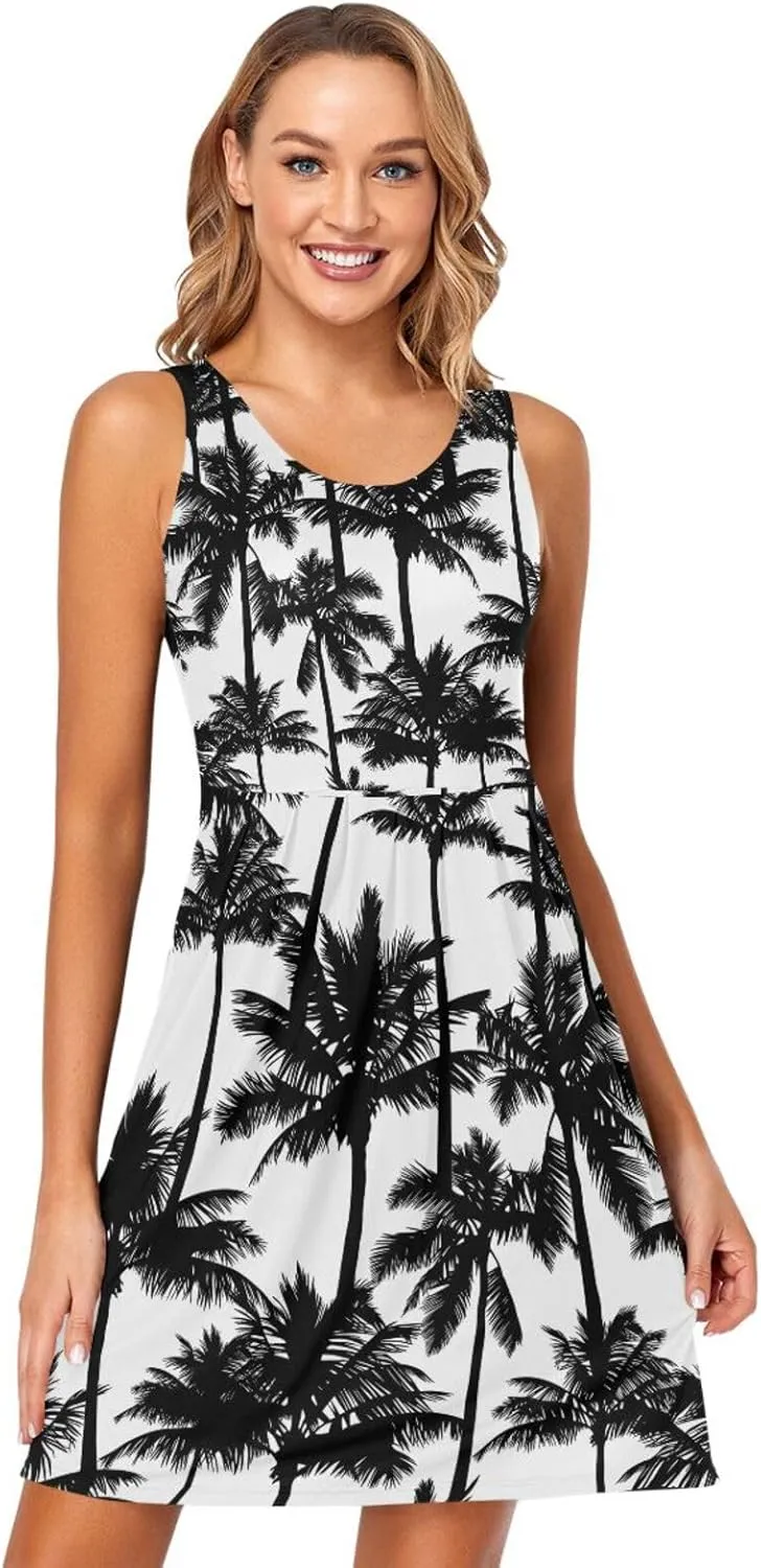 Casual Dresses Women's Summer Sleeveless Swing Pockets Cover Up Sundress(S-2XL)