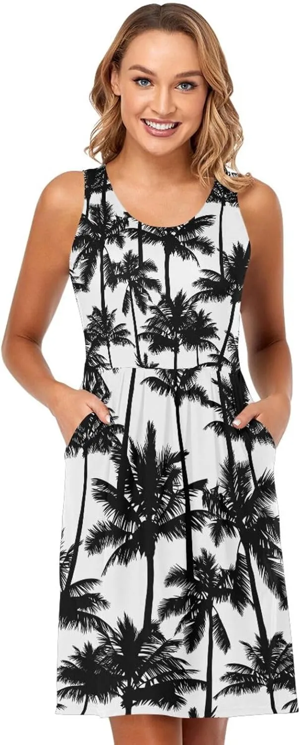 Casual Dresses Women's Summer Sleeveless Swing Pockets Cover Up Sundress(S-2XL)