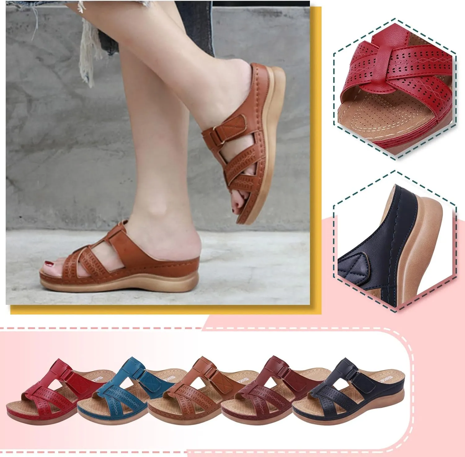 Cathalem Sandals Women Comfortable Orthopedic Wedge Sandalias Women Slip on Platform Sandals