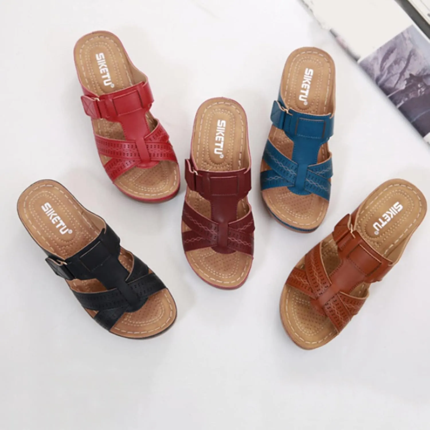Cathalem Sandals Women Comfortable Orthopedic Wedge Sandalias Women Slip on Platform Sandals