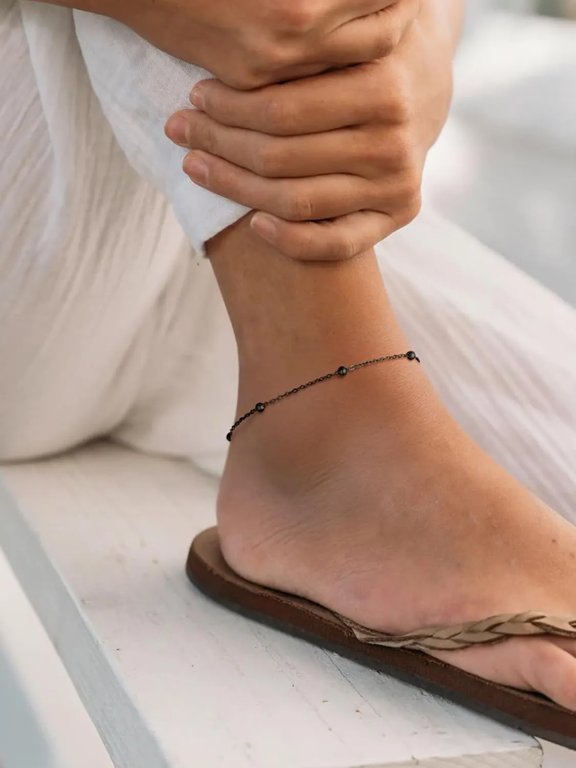 ChainsHouse Ankle Bracelets for Women, Waterproof Layering Beaded Chain Ankle Bracelet for Summer Beach Jewelry Gifts