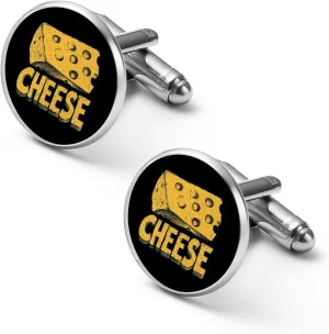Cheese Cuff Links Mens Dress Shirts Classic Stainless Steel Round Cufflinks for Normal and Business Wedding