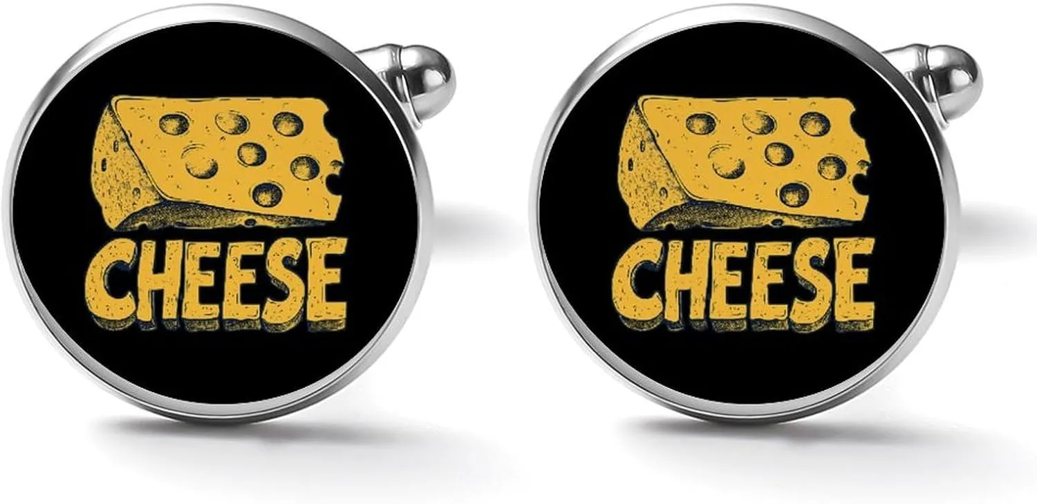 Cheese Cuff Links Mens Dress Shirts Classic Stainless Steel Round Cufflinks for Normal and Business Wedding