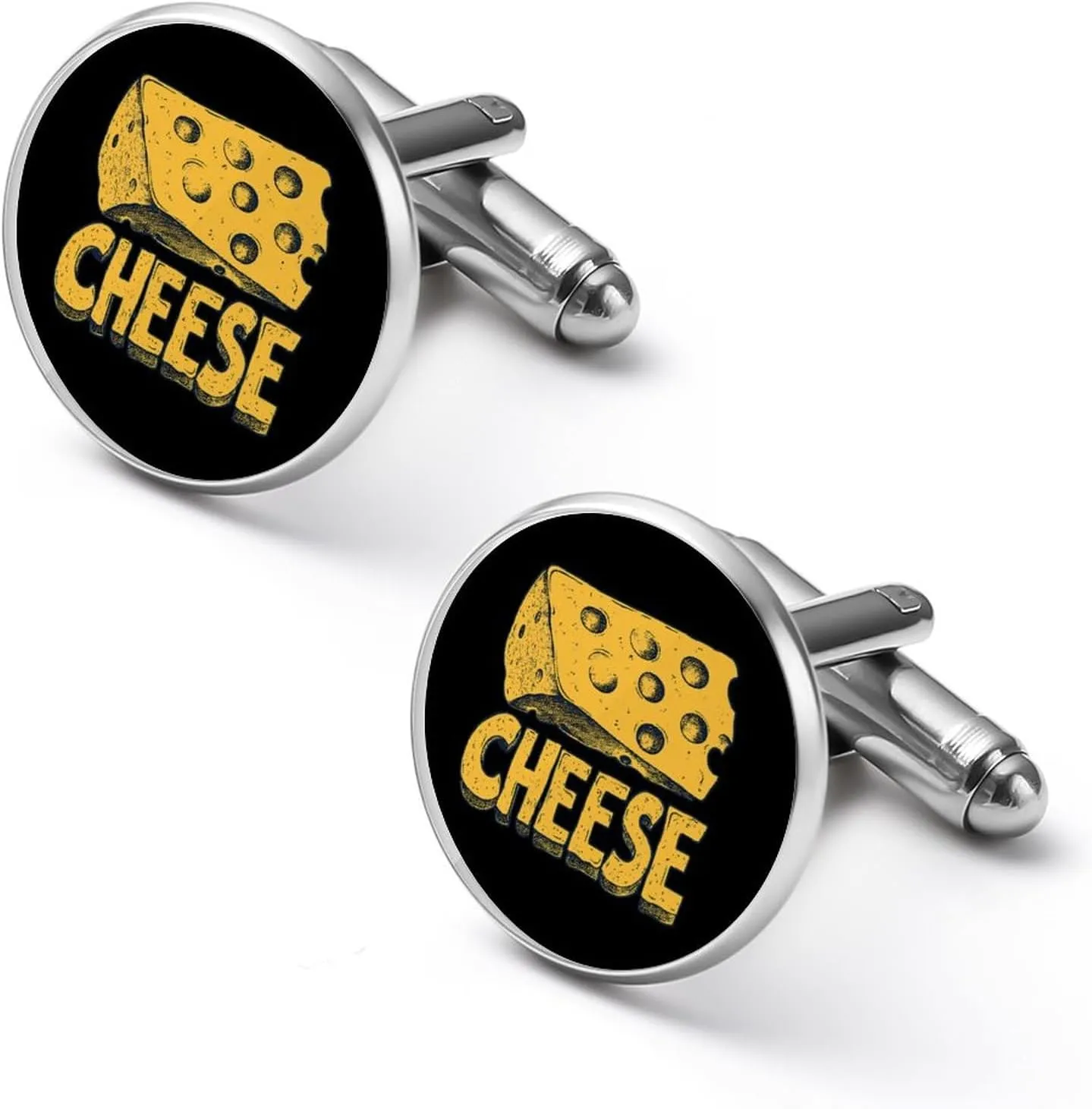Cheese Cuff Links Mens Dress Shirts Classic Stainless Steel Round Cufflinks for Normal and Business Wedding