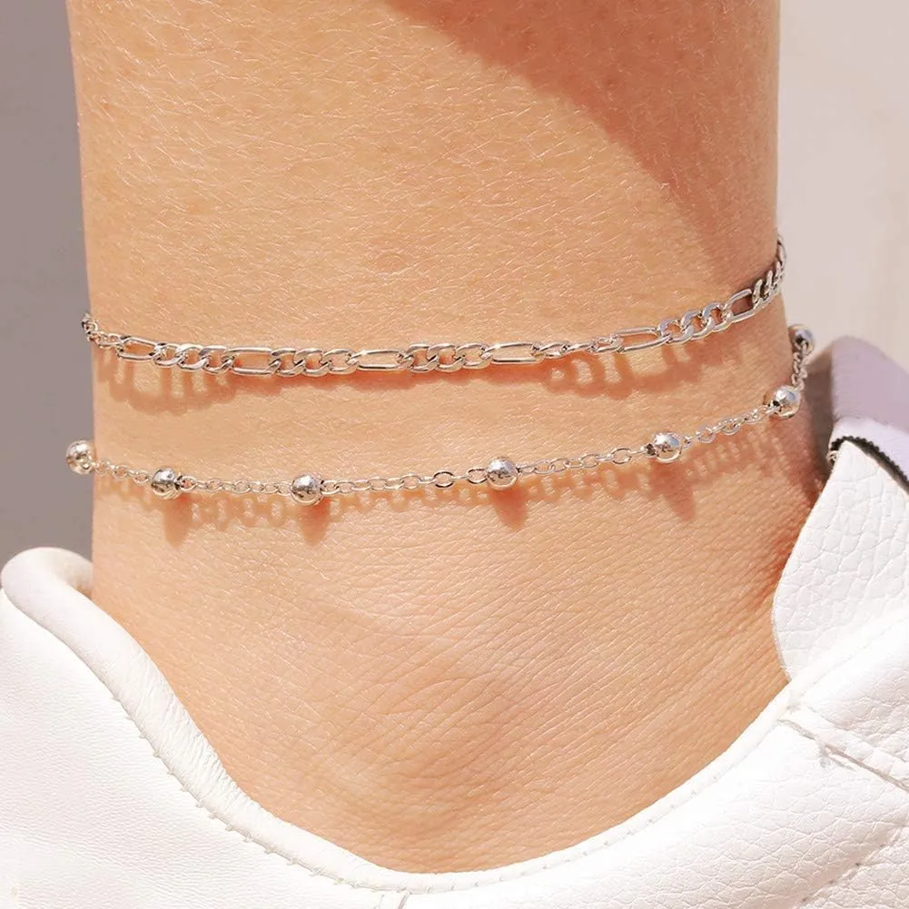 ChicSilver 925 Sterling Silver Ankle Bracelet for Women, Simple Cuban Link/Figaro/Twist Rope Chain Anklets for Beach Party(with Gift Box)