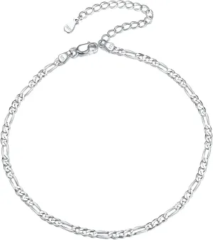 ChicSilver 925 Sterling Silver Ankle Bracelet for Women, Simple Cuban Link/Figaro/Twist Rope Chain Anklets for Beach Party(with Gift Box)