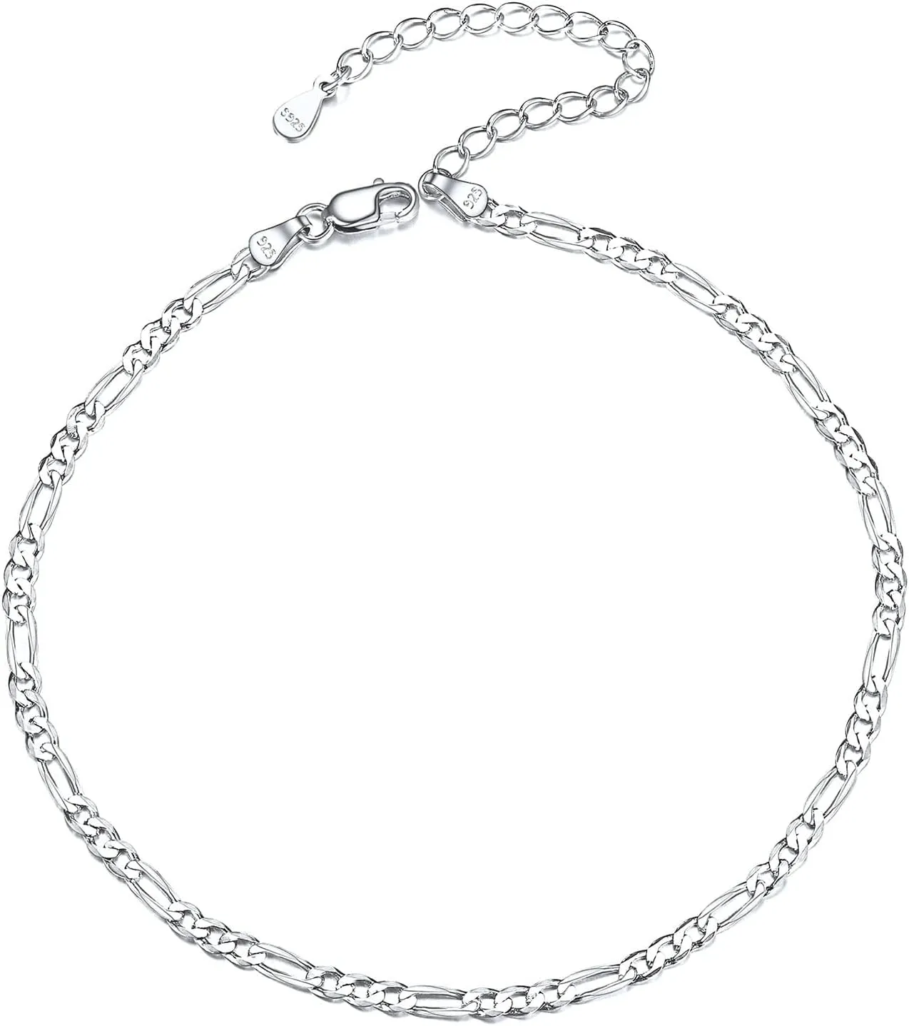 ChicSilver 925 Sterling Silver Ankle Bracelet for Women, Simple Cuban Link/Figaro/Twist Rope Chain Anklets for Beach Party(with Gift Box)