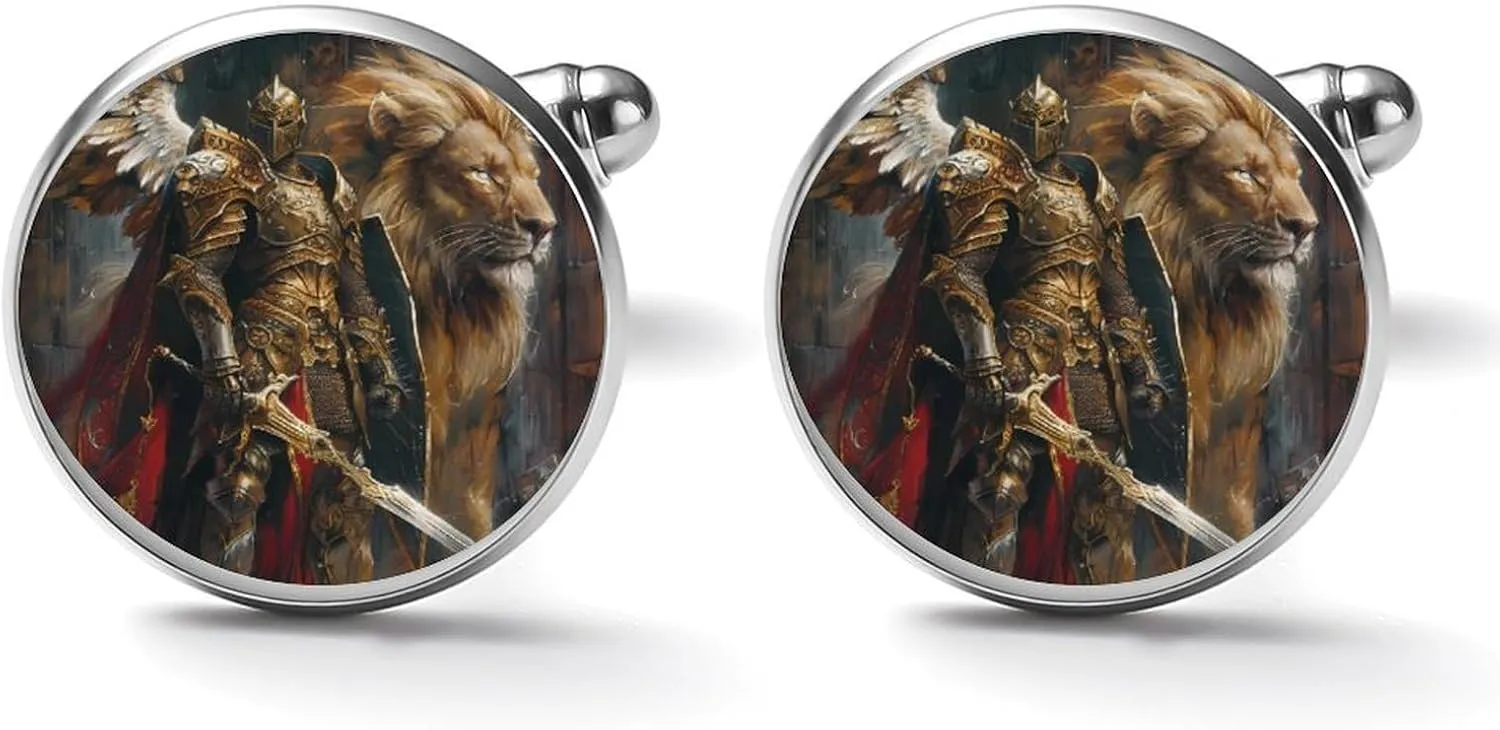 Christian Warrior Knight Lion Fashion Cufflinks for Men Classic Shirts Cuff Links Set for Gifts Wedding Business