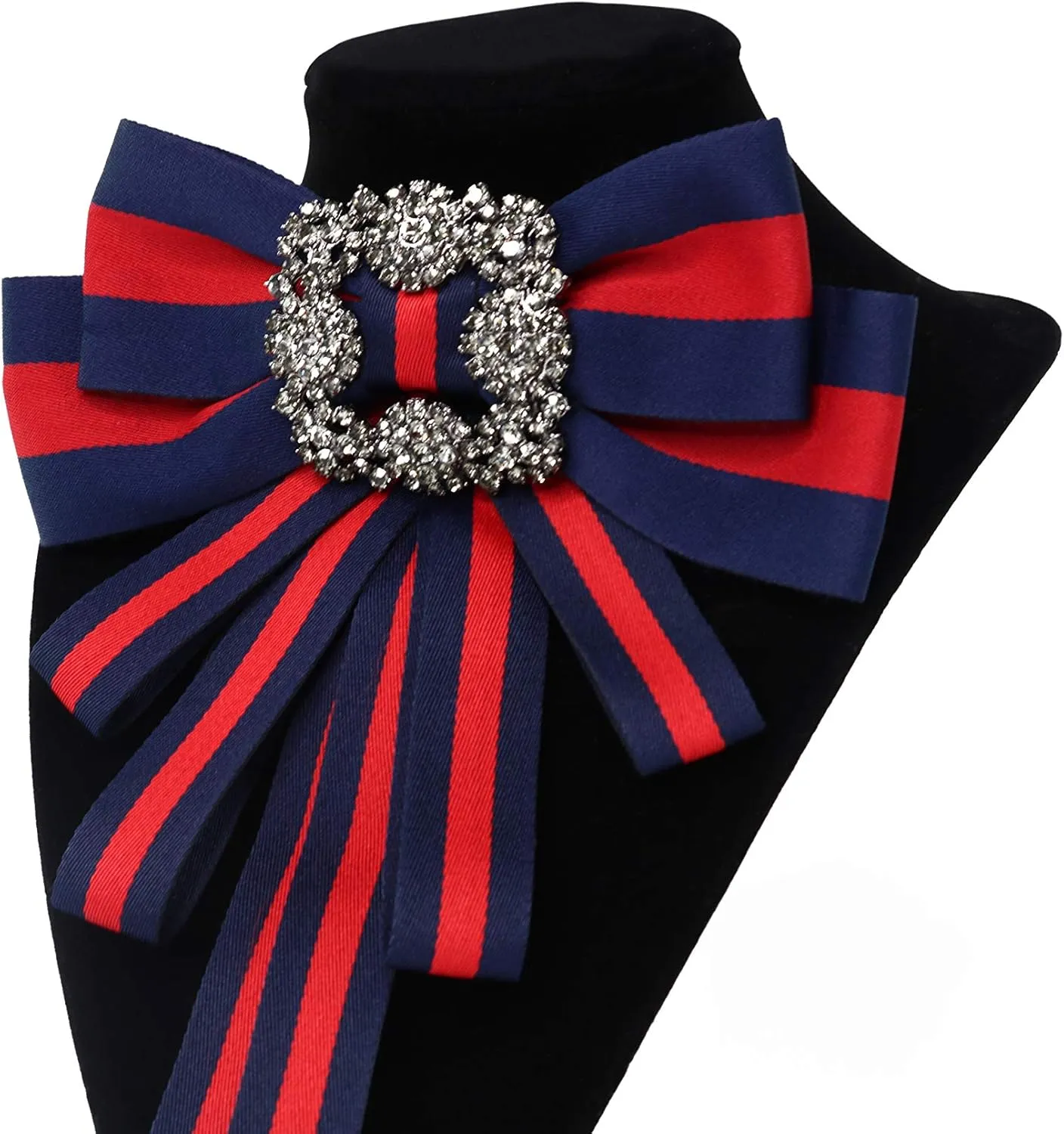 Christmas blue and red bow brooch for women men bowknot costume brooches women jewelry strip bow tie decorations womens corsage collar bow tie bow brooch (black red)