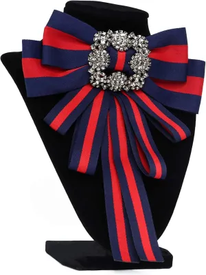 Christmas blue and red bow brooch for women men bowknot costume brooches women jewelry strip bow tie decorations womens corsage collar bow tie bow brooch (black red)