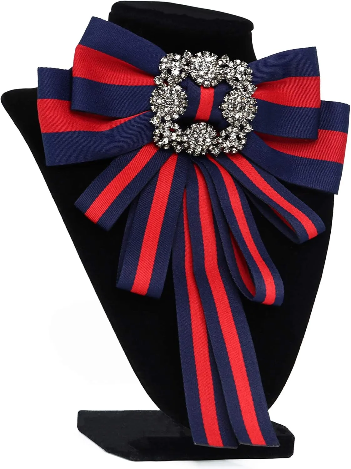 Christmas blue and red bow brooch for women men bowknot costume brooches women jewelry strip bow tie decorations womens corsage collar bow tie bow brooch (black red)