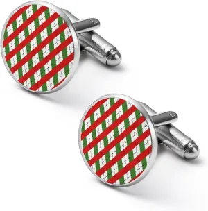 Christmas Checkered Cufflinks for Men Round Cuff Links Tuxedo Shirts for Business Wedding Formal Suit
