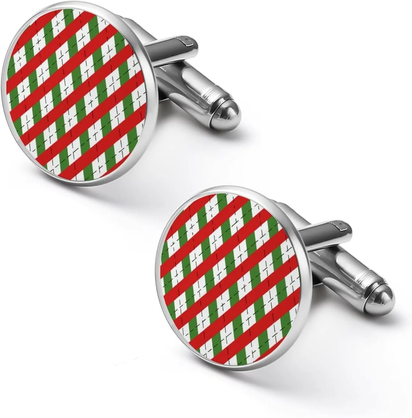 Christmas Checkered Cufflinks for Men Round Cuff Links Tuxedo Shirts for Business Wedding Formal Suit