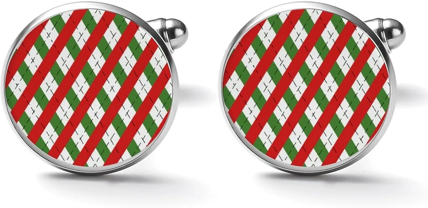 Christmas Checkered Cufflinks for Men Round Cuff Links Tuxedo Shirts for Business Wedding Formal Suit