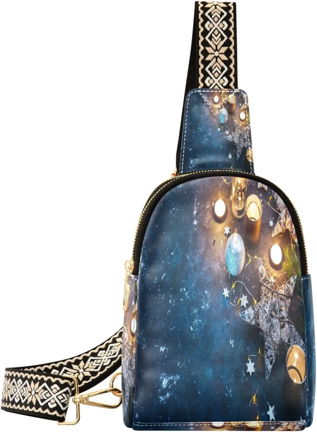 Christmas Decoration Fanny Pack Crossbody PC Leather Small Sling Bag for Women Fashion Waist Packs Chest Bag for Travel Sports Running Hiking
