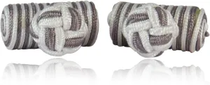 Classic Silver & Gray Silk Knot Log Cufflinks With Velour Pouch by Cuff-Daddy