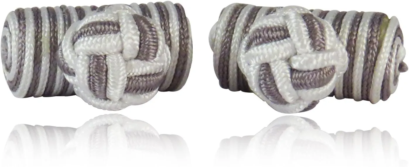 Classic Silver & Gray Silk Knot Log Cufflinks With Velour Pouch by Cuff-Daddy