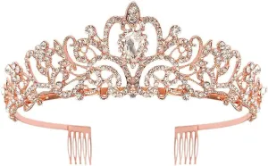 COCIDE Tiara Crystal Crowns Princess Rhinestone Crown with Combs Bride Headbands Bridal Wedding Prom Birthday Party Hair Accessories Jewelry for Women Girls (Rose Gold)