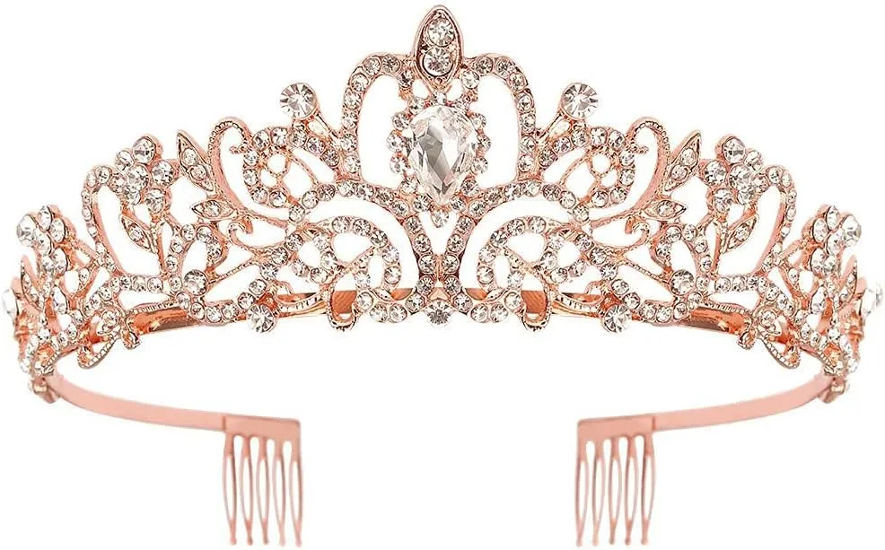 COCIDE Tiara Crystal Crowns Princess Rhinestone Crown with Combs Bride Headbands Bridal Wedding Prom Birthday Party Hair Accessories Jewelry for Women Girls (Rose Gold)