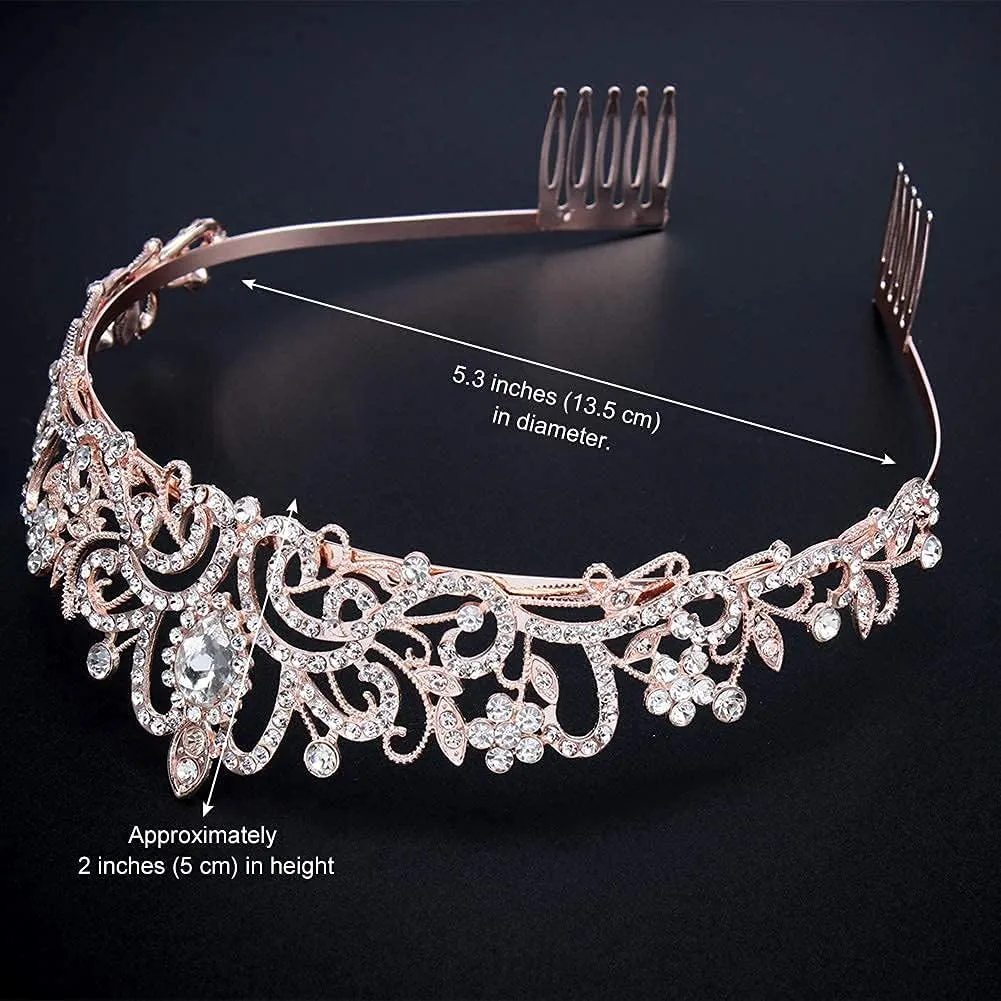COCIDE Tiara Crystal Crowns Princess Rhinestone Crown with Combs Bride Headbands Bridal Wedding Prom Birthday Party Hair Accessories Jewelry for Women Girls (Rose Gold)