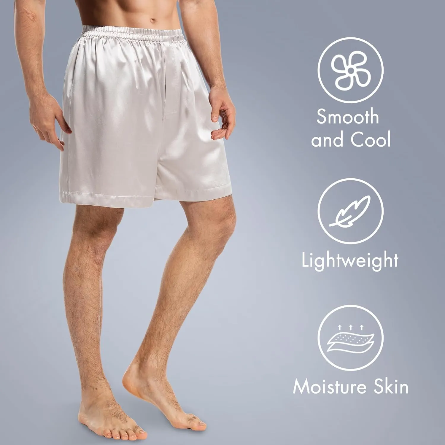 COLD POSH Men's Silk Boxers Luxury Mulberry Silk Underwear, Smooth Loungewear Shorts