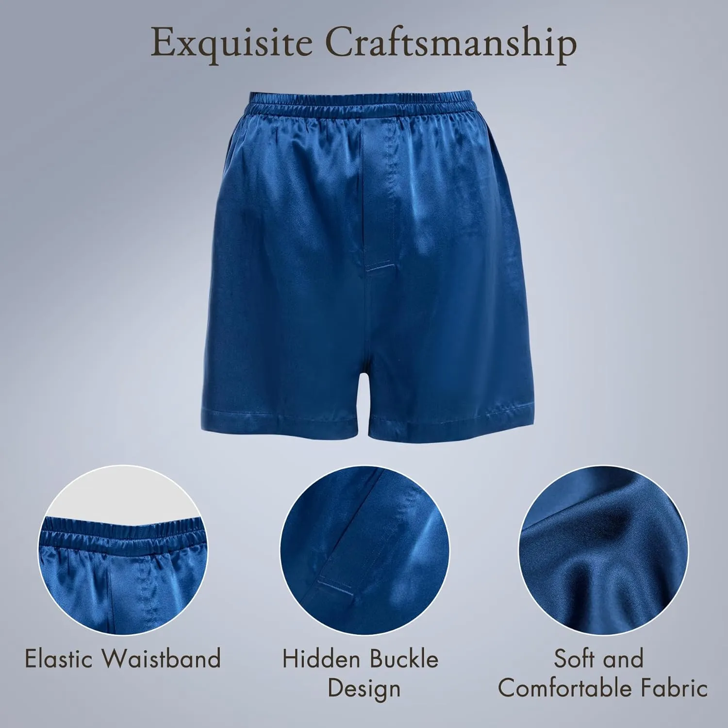 COLD POSH Men's Silk Boxers Luxury Mulberry Silk Underwear, Smooth Loungewear Shorts