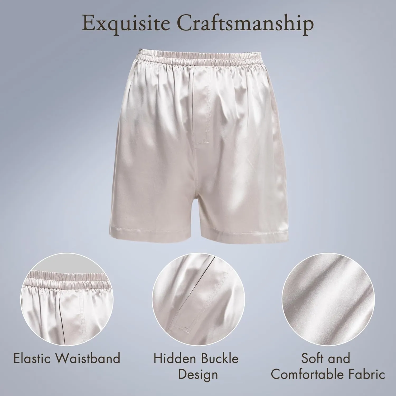 COLD POSH Men's Silk Boxers Luxury Mulberry Silk Underwear, Smooth Loungewear Shorts
